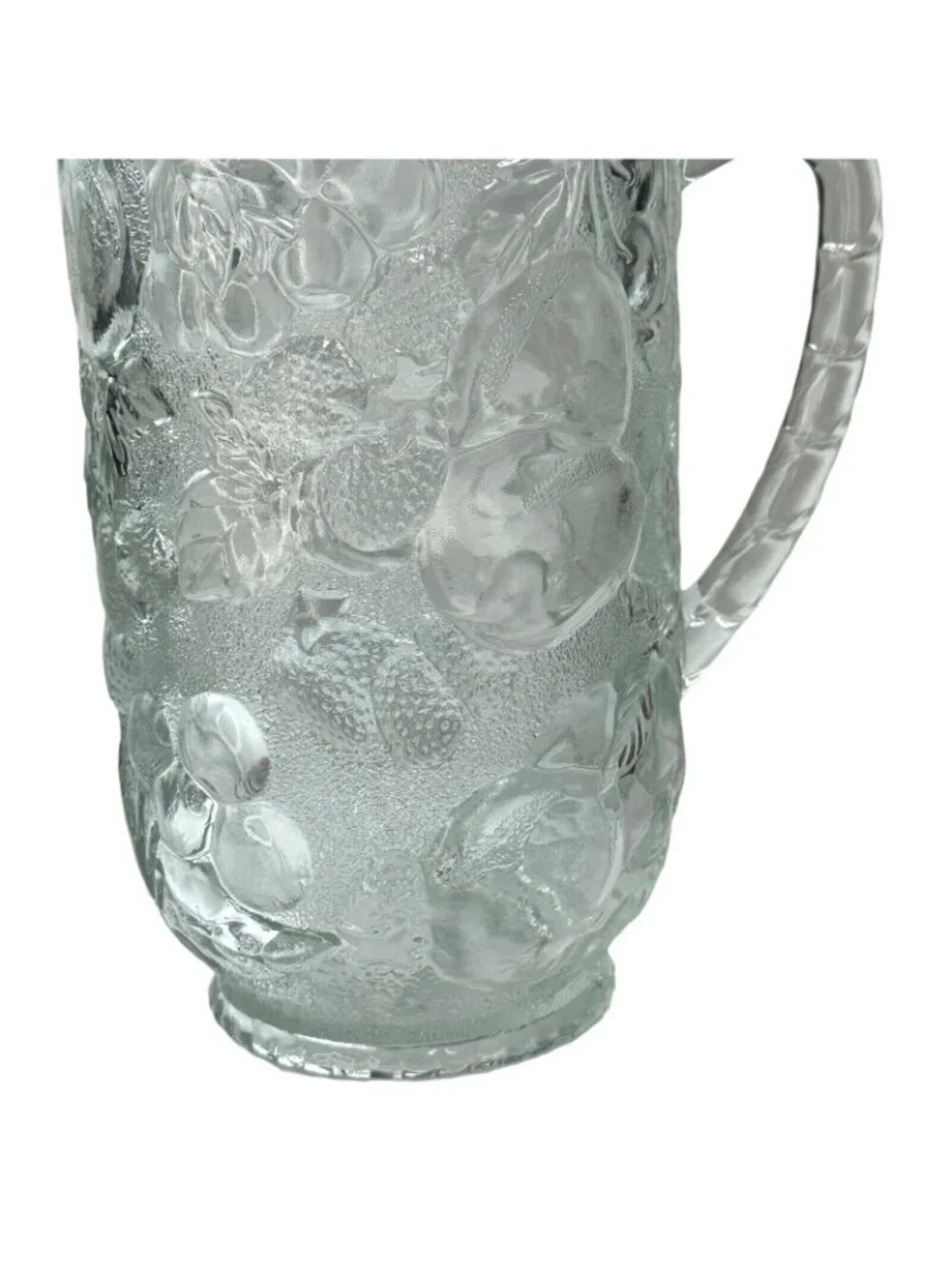 VTG Libbey Orchard Fruit Clear Pitcher + 2 Glasses Pressed Glass Raised Fruit